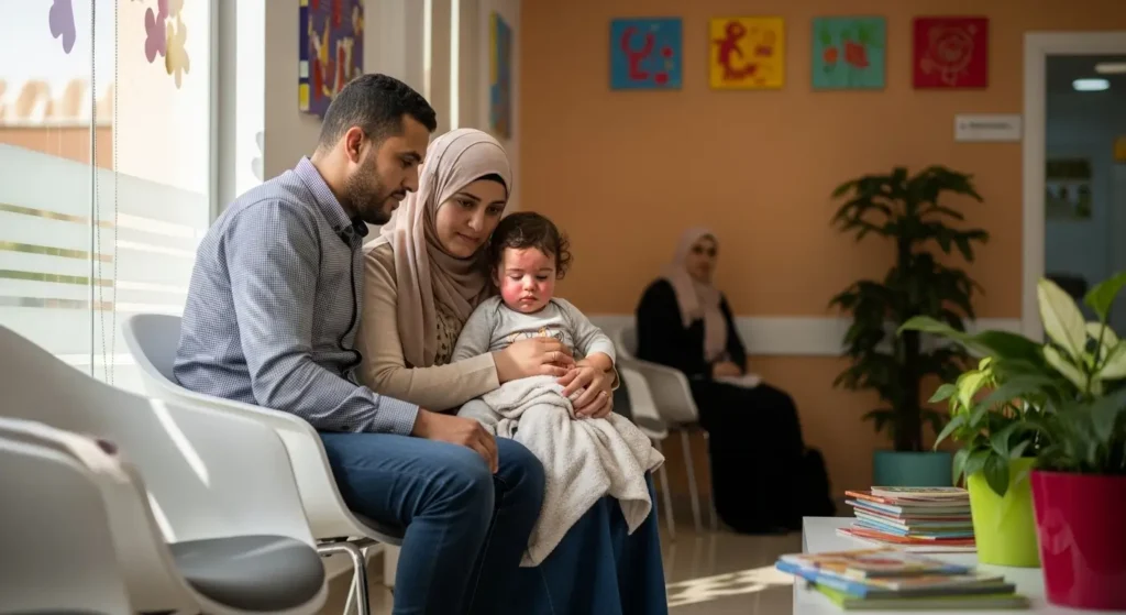 أسرة مغربية تنتظر في عيادة طبيب أطفال خاصة