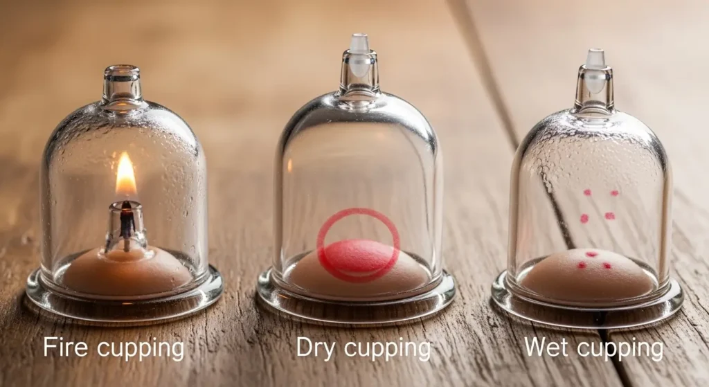 أنواع كؤوس الحجامة الثلاثة — جافة ورطبة وبالنار