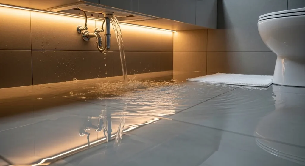 تسرب طارئ للماء في الحمام