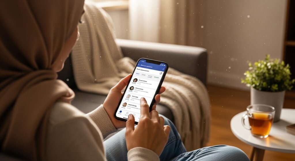 شخص يحجز موعداً طبياً عبر تطبيق على الهاتف الذكي