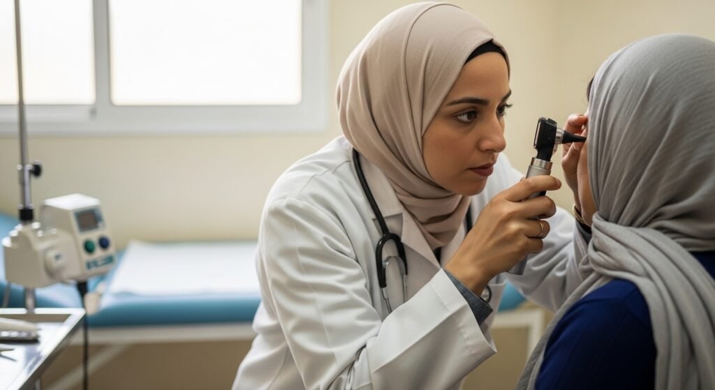 طبيب أنف وأذن وحنجرة يفحص مريضاً في عيادة مغربية