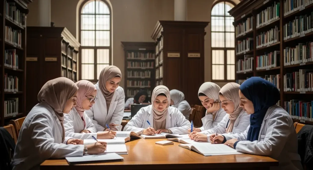 طلاب طب مغاربة يدرسون في مكتبة كلية الطب