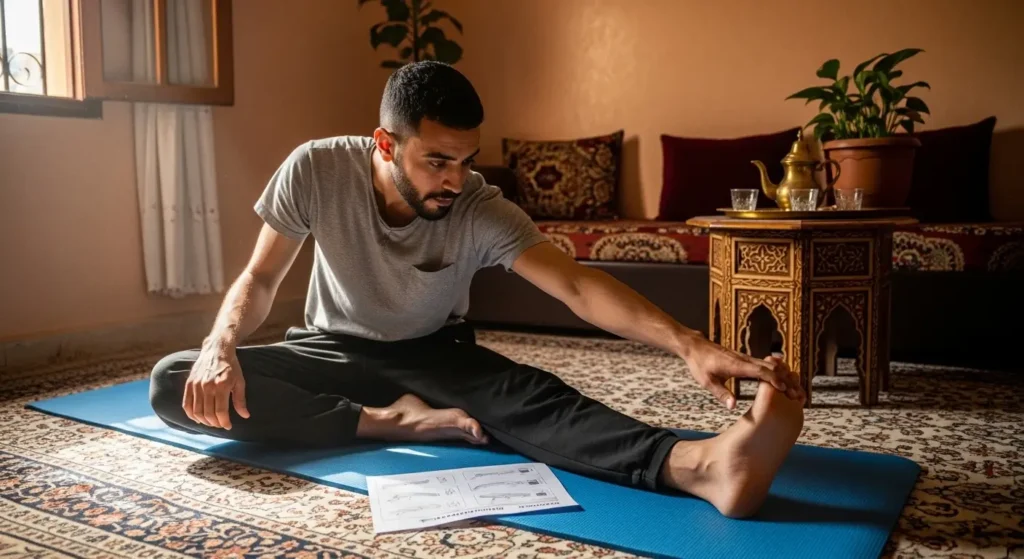 مريض مغربي يُؤدي تمارين العلاج الطبيعي في المنزل