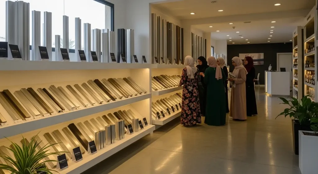 معرض بروفيلات ألومنيوم في محل نجارة مغربي