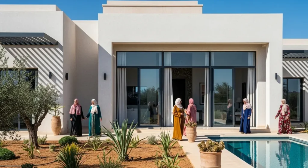 واجهة فيلا مغربية حديثة بنوافذ وأبواب ألومنيوم