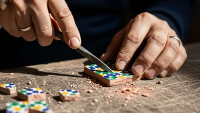 الصناعات التقليدية المغربية - صانع تقليدي مغربي يقطع قطعة زليج يدوياً