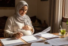 ثمن الولادة في المغرب - امرأة حامل مغربية تراجع وثائق طبية في المنزل